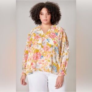 La Rochelle Raj Ruffle Balloon Sleeve Blouse Curve
2X pink blue yellow feminine